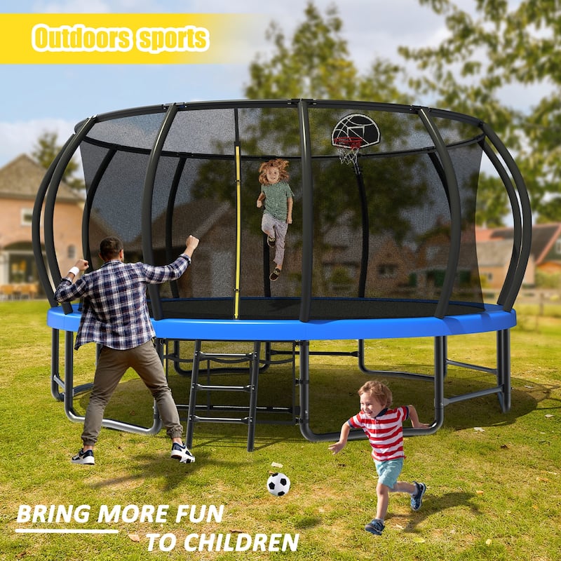 16FT Outdoor Trampoline for Kids and Adults, Pumpkin Trampolines with Curved Poles,Heavy Duty Trampoline