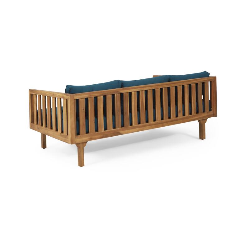 Acacia Wood 3 Seater Daybed Slat Panel Design Water Resistant Cushions