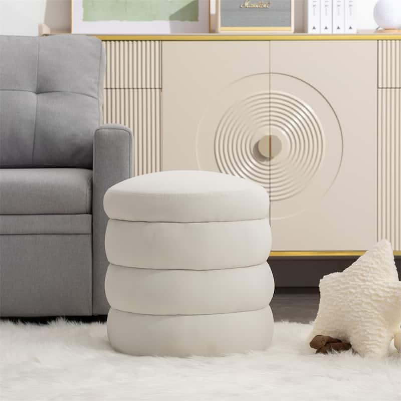Soft Velvet Round Ottoman Footrest Stool - White