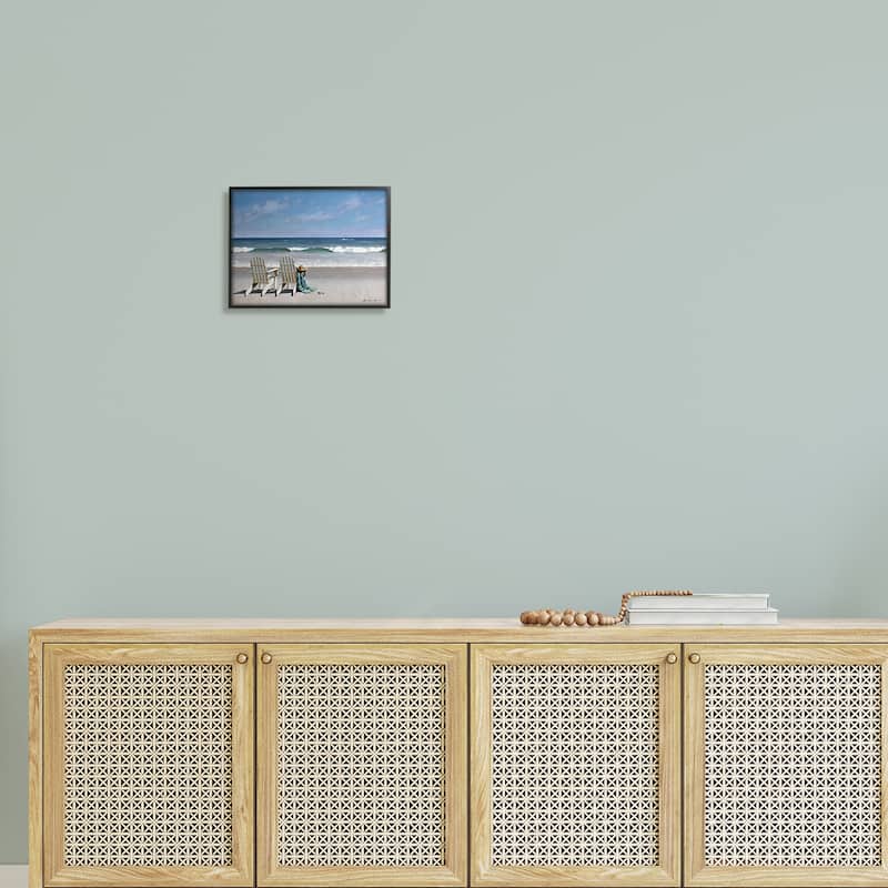 Stupell Two White Adirondack Chairs on the Beach Framed Art, 11 x 14, Design By Artist Zhen-Huan Lu - Multi-Color