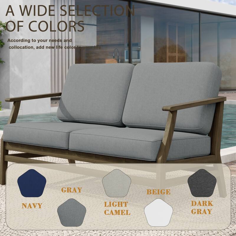 Patio Teak Wood Outdoor Loveseat Sofa with Cushions