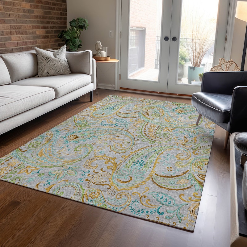 Machine Washable Indoor/ Outdoor Paisley Chantille Rug - Gray - 10' x 14'