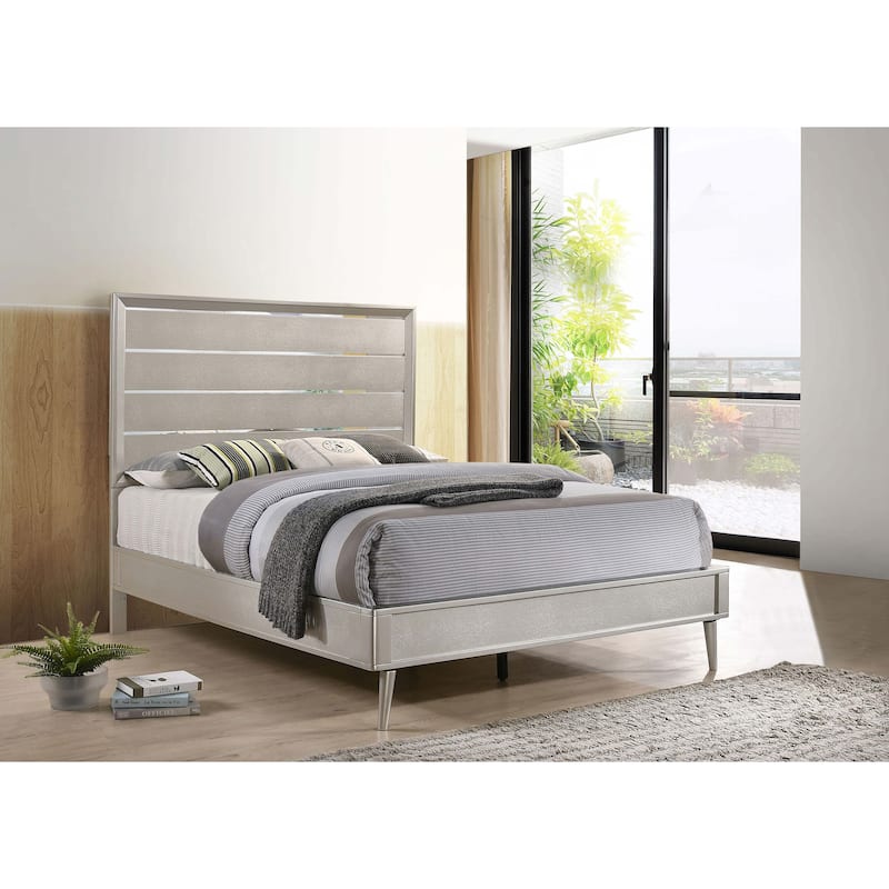 Ramon Modern Classic Wood Panel Bed Metallic Sterling