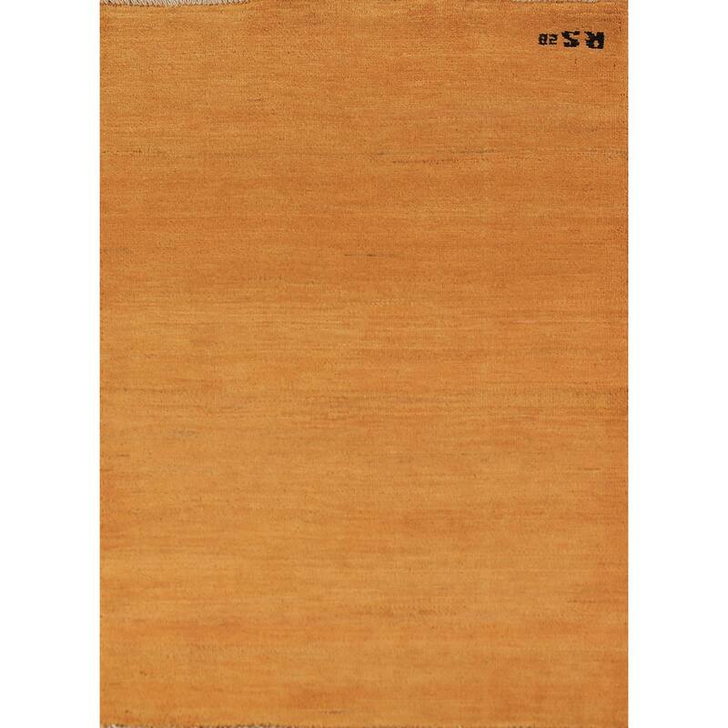 Modern Gold Gabbeh Oriental Rug Handmade Wool Carpet - 2'9" x 4'0"