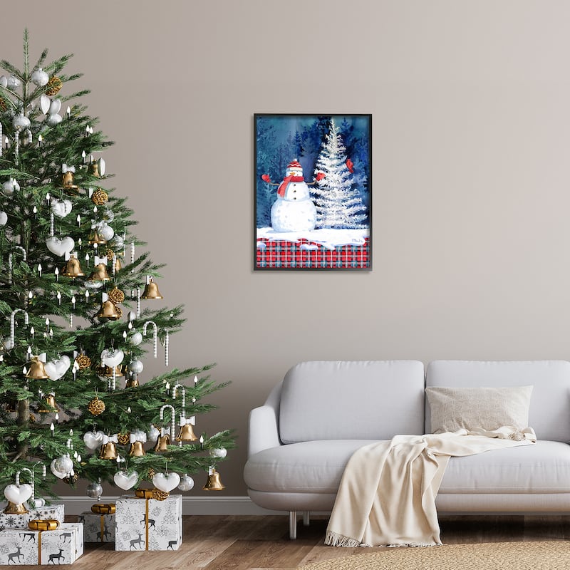 Stupell Winter Snowman on Plaid Framed Giclee Art Design by Paul Brent
