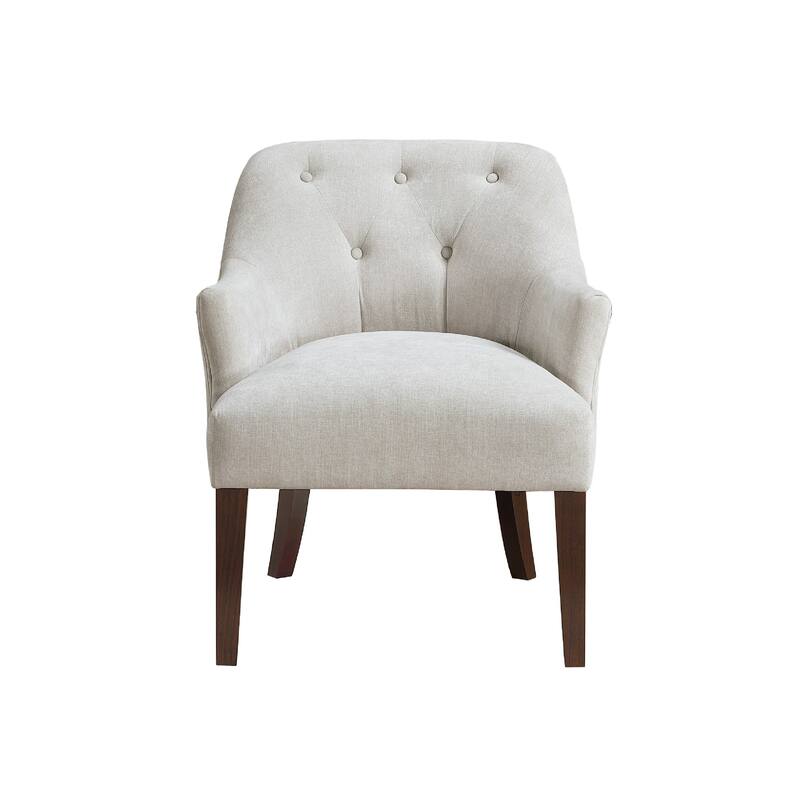 Beca Accent Armchair, Button Tufted Back, Sloped Arms, Beige Polyester