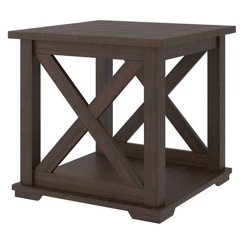 22 Inches Rough Hewn Saw Wooden End Table with X Side Panels, Brown