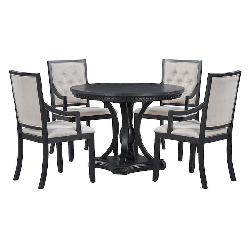 5-Piece Retro Dining Set with Extendable Fluted-Edge Table & Tufted Armchairs by Harper&Bright Designs
