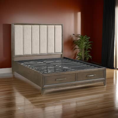 Wyn Queen Platform Bed, Chenille Channel Tufted Upholstery, Walnut Brown