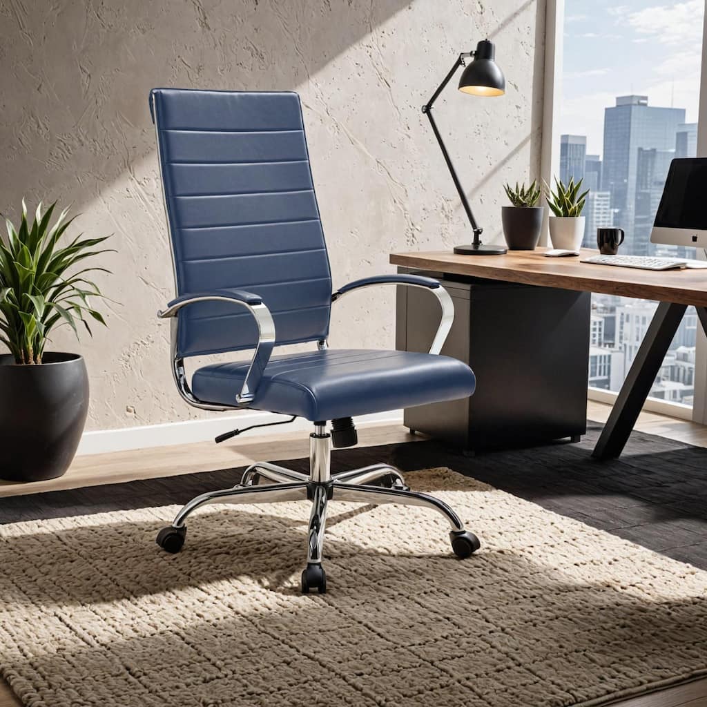 Benmar High Back Leather Executive Office Desk Chair with Chrome Frame, Adjustable Height, Tilt Lock and Swivel for Home Office