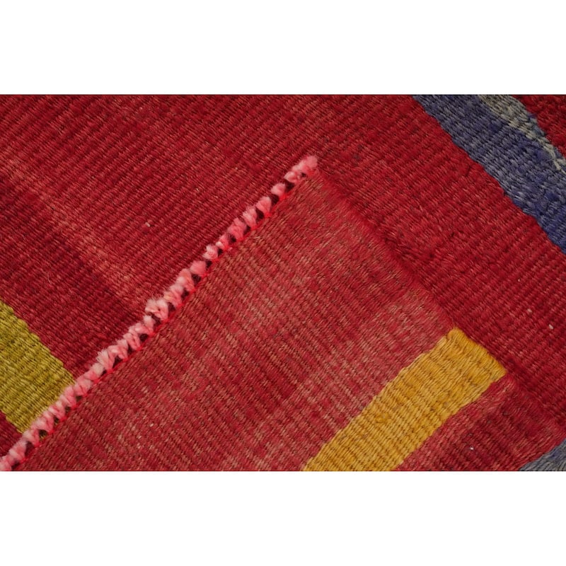 Hand Woven Oriental 100% Wool Carpet Southwestern Geometric Red Kilim Area Rug - 9' 8'' X 4' 8''