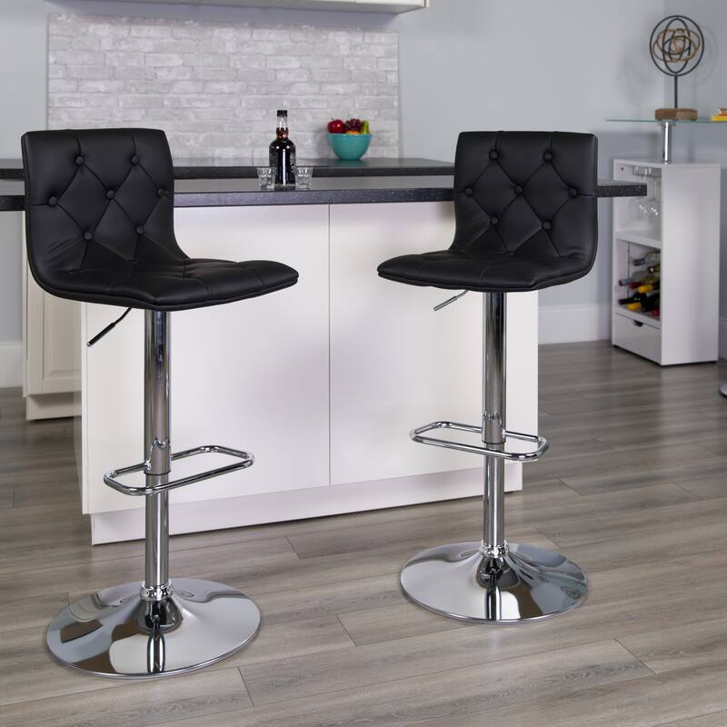 Contemporary Button Tufted Vinyl Adjustable Height Barstool with Chrome Base - 15"W x 18"D x 35.25" - 43.75"H