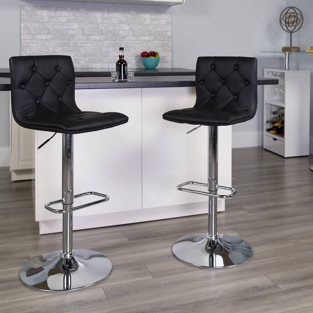 Contemporary Button Tufted Vinyl Adjustable Height Barstool with Chrome Base - 15"W x 18"D x 35.25" - 43.75"H