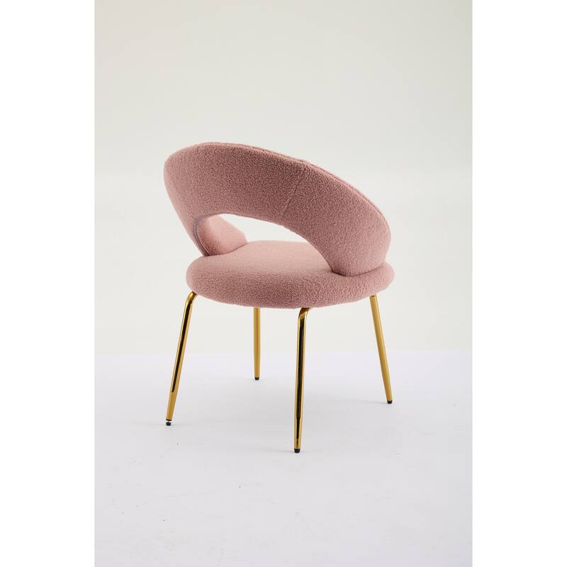 Set of 1 Teddy Fabric Dining Chairs With Curved Backrest and Golden Metal Legs for Kitchen or Dining Room ,Pink