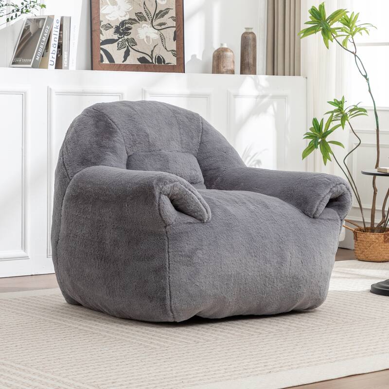 Faux Fur Bean Bag Chair with Back Support & Footstool - Comfy Floor Sofa for Adults & Kids, Living Room, Bedroom (2 Options)