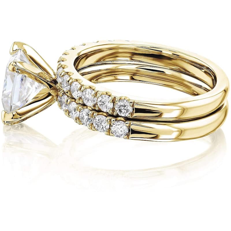 Annello by Kobelli 14K Gold 1.5ct Princess Moissanite Comfort Fit French Pave Bridal (HI/VS, GH/I)