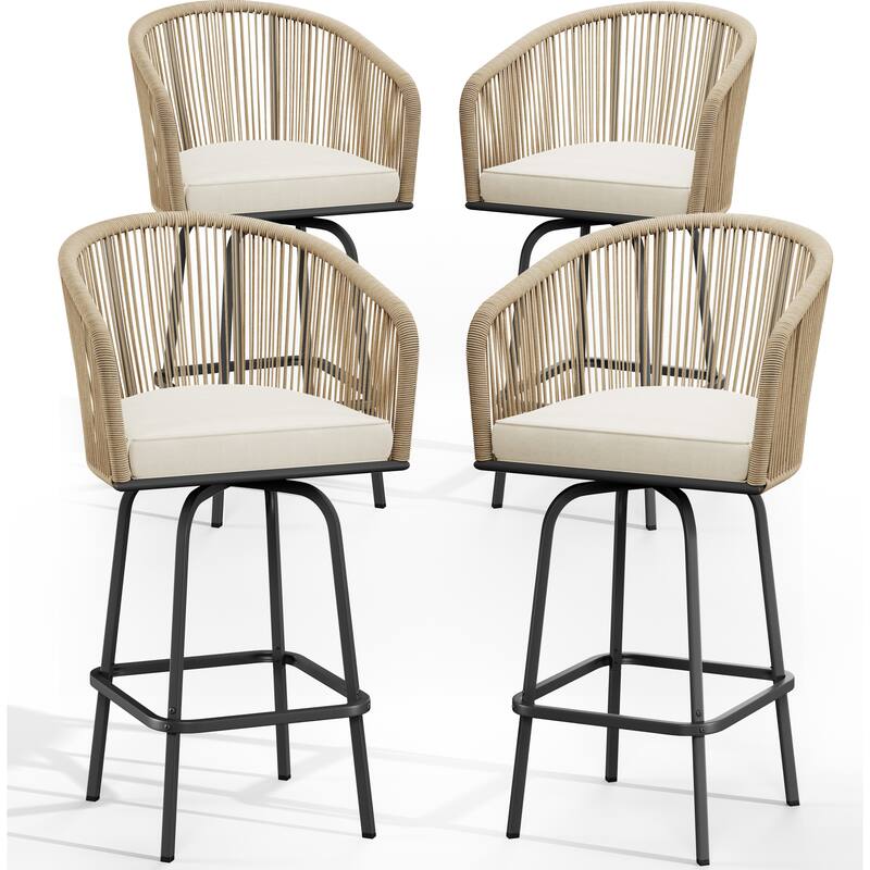 Moasis 4Pcs Patio Wicker Swivel Bar Chairs - 4 PCS - Brown
