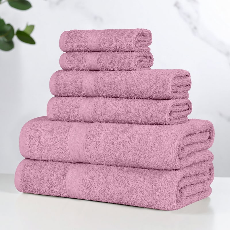 Superior Miami 100% Cotton 6-Piece Towel Set - Lightweight & Quick Drying - Lilac