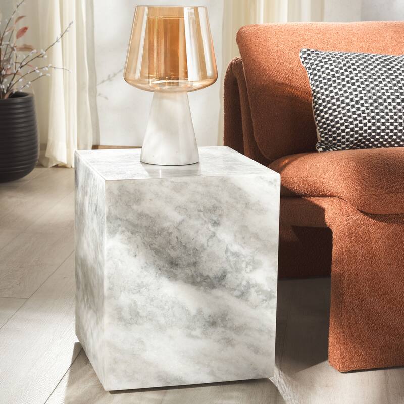 SAFAVIEH Couture Katharina Marble Plinth Accent Table - 15"W x 15"D x 18"H - White