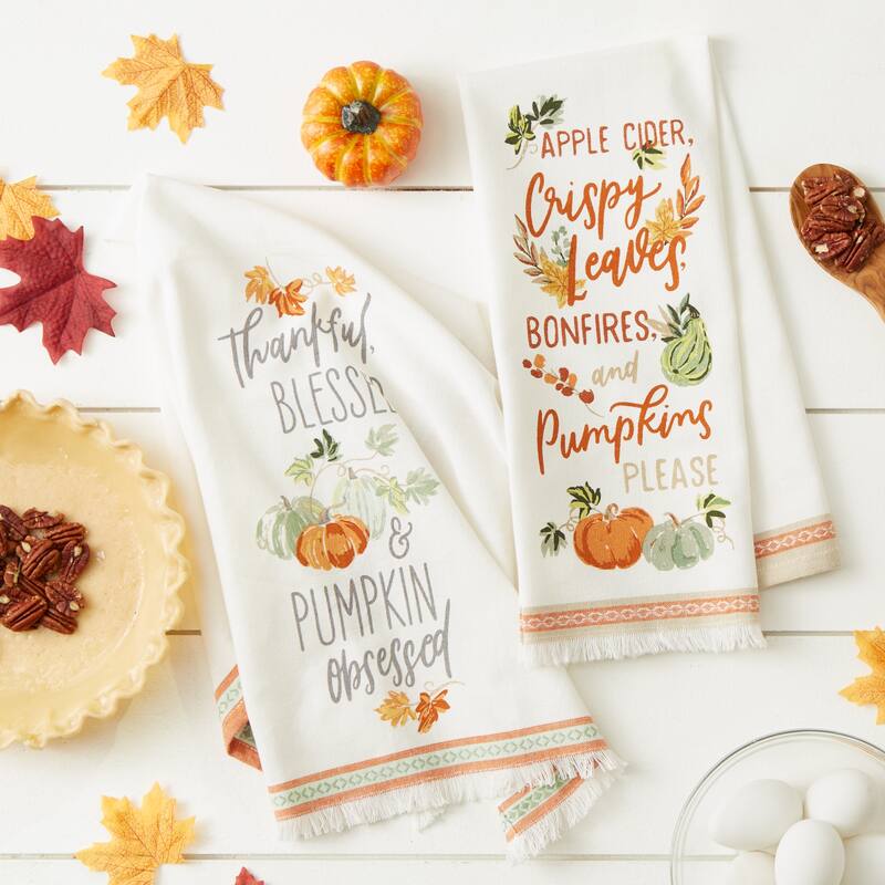 Autumn Pumpkins Printed Dishtowel (Set of 2)