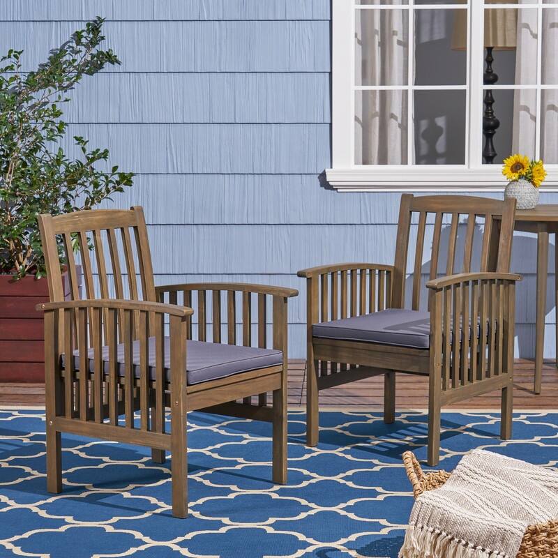 2-Piece Acacia Wood Dining Chair Set with Water-Resistant Cushions