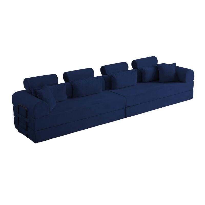 Oversized Convertible Sleeper Sofa Bed, L Shape Modular Sectional Cloud Sofa with Fixed-Shape Frame, Boneless Couch with Pillow