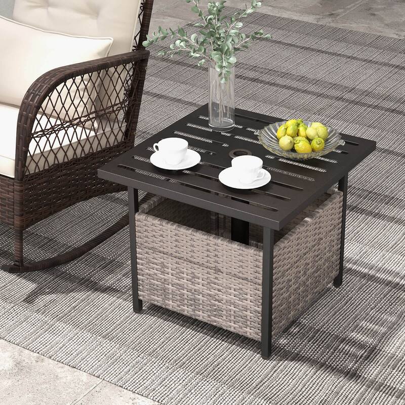 Costway Rattan Wicker Steel Side Table Outdoor Furniture Deck Garden - See Details