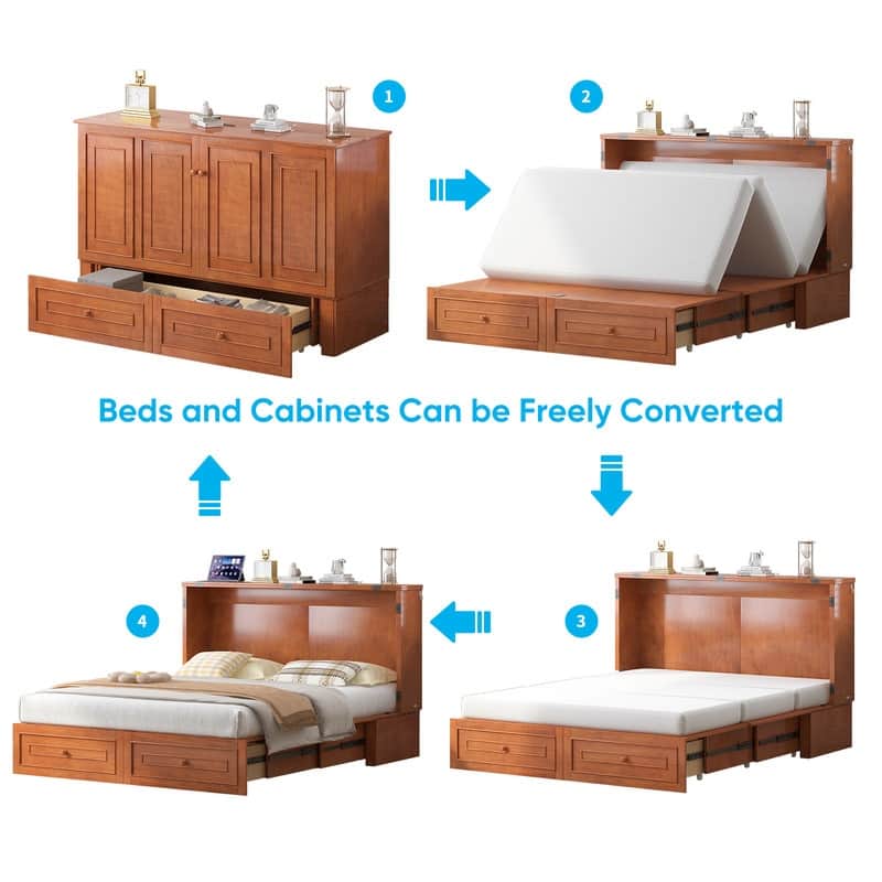 Mixoy Queen Modern Murphy Bed Chest with Mattress and Storage Drawer