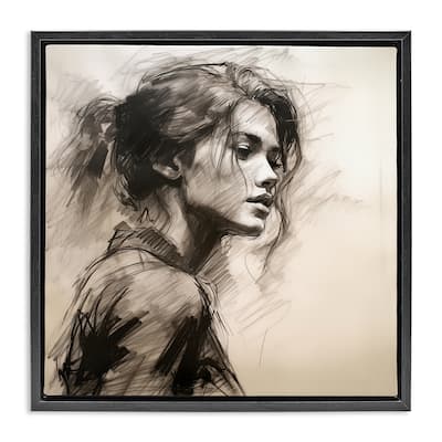 Stupell Traditional Sketch Portrait of Woman Framed Floater Canvas Wall Art Design By Heidi Kuntz