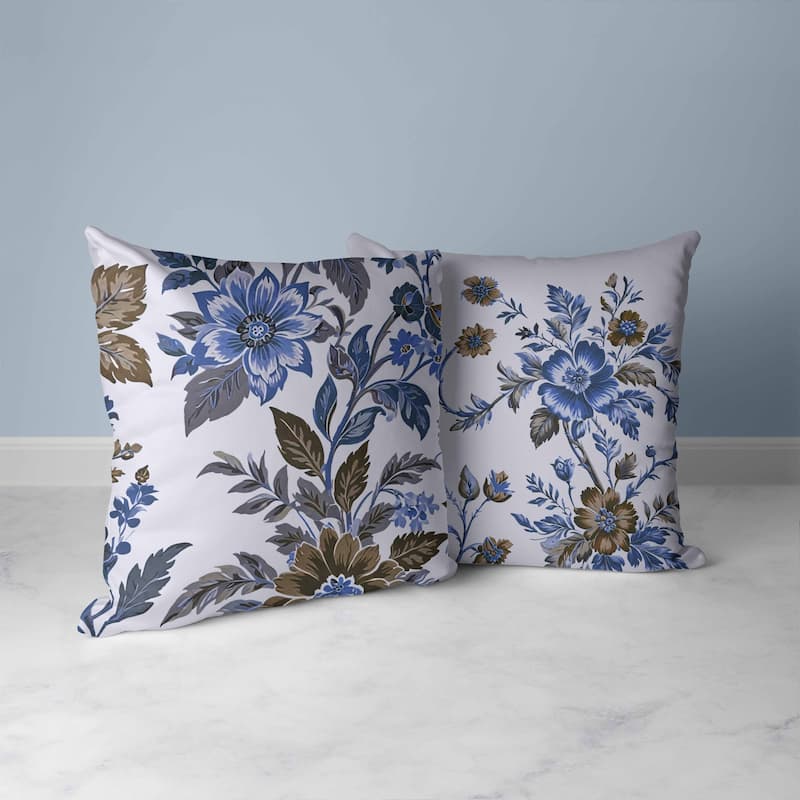 Cobalt Meadow Faux Suede Reversible Throw Pillow Blue and Brown