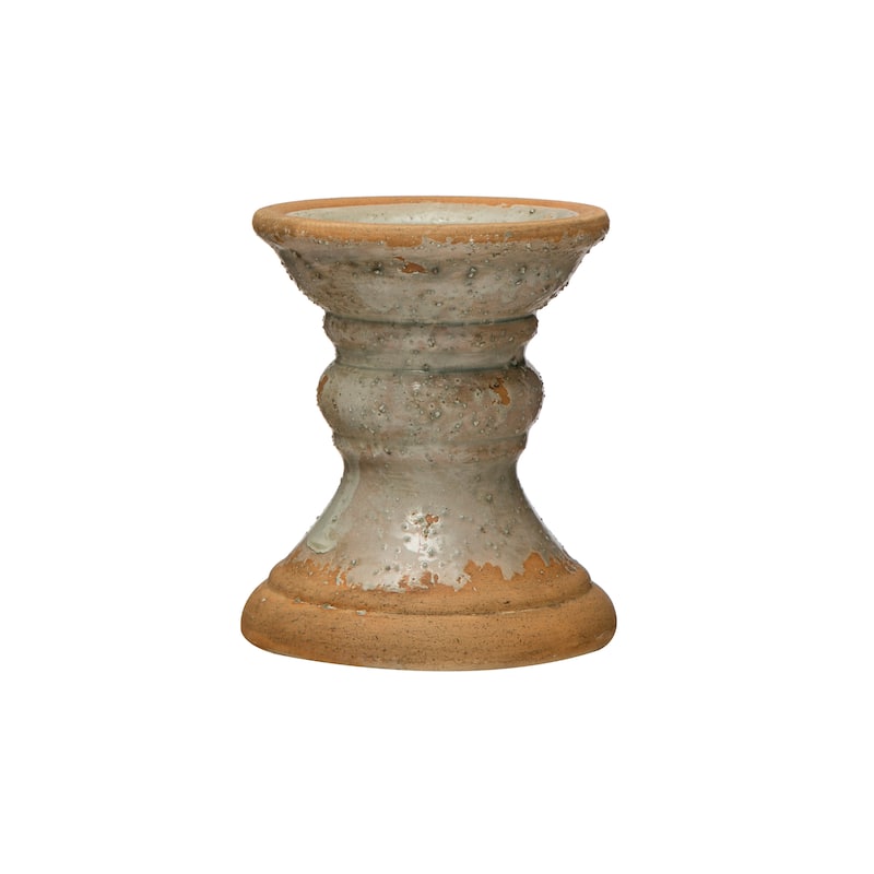 2-Tone Terracotta Pillar Candle Holder - 5.3"L x 5.3"W x 6.1"H - Grey - 5.3"L x 5.3"W x 6.1"H