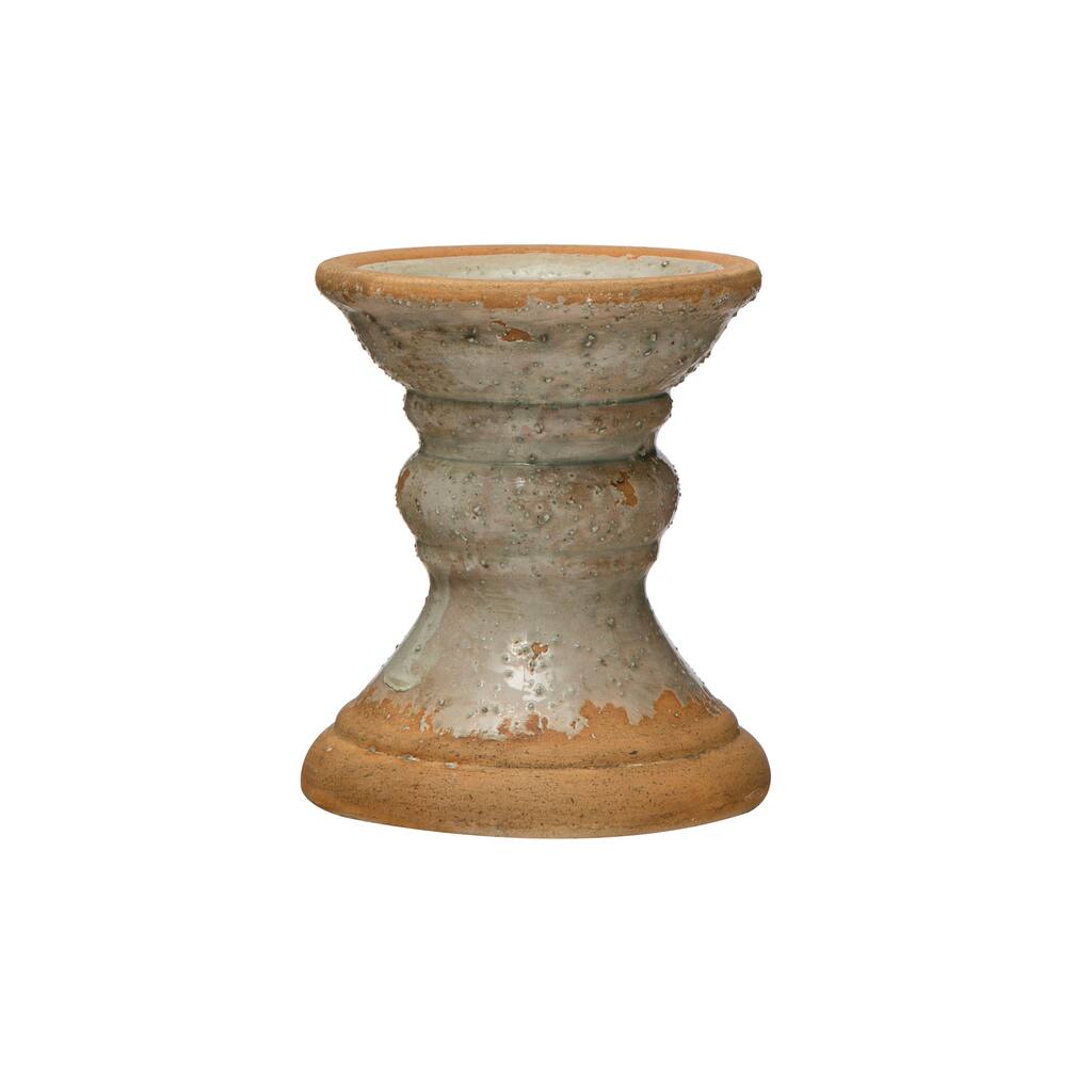 2-Tone Terracotta Pillar Candle Holder - 5.3"L x 5.3"W x 6.1"H
