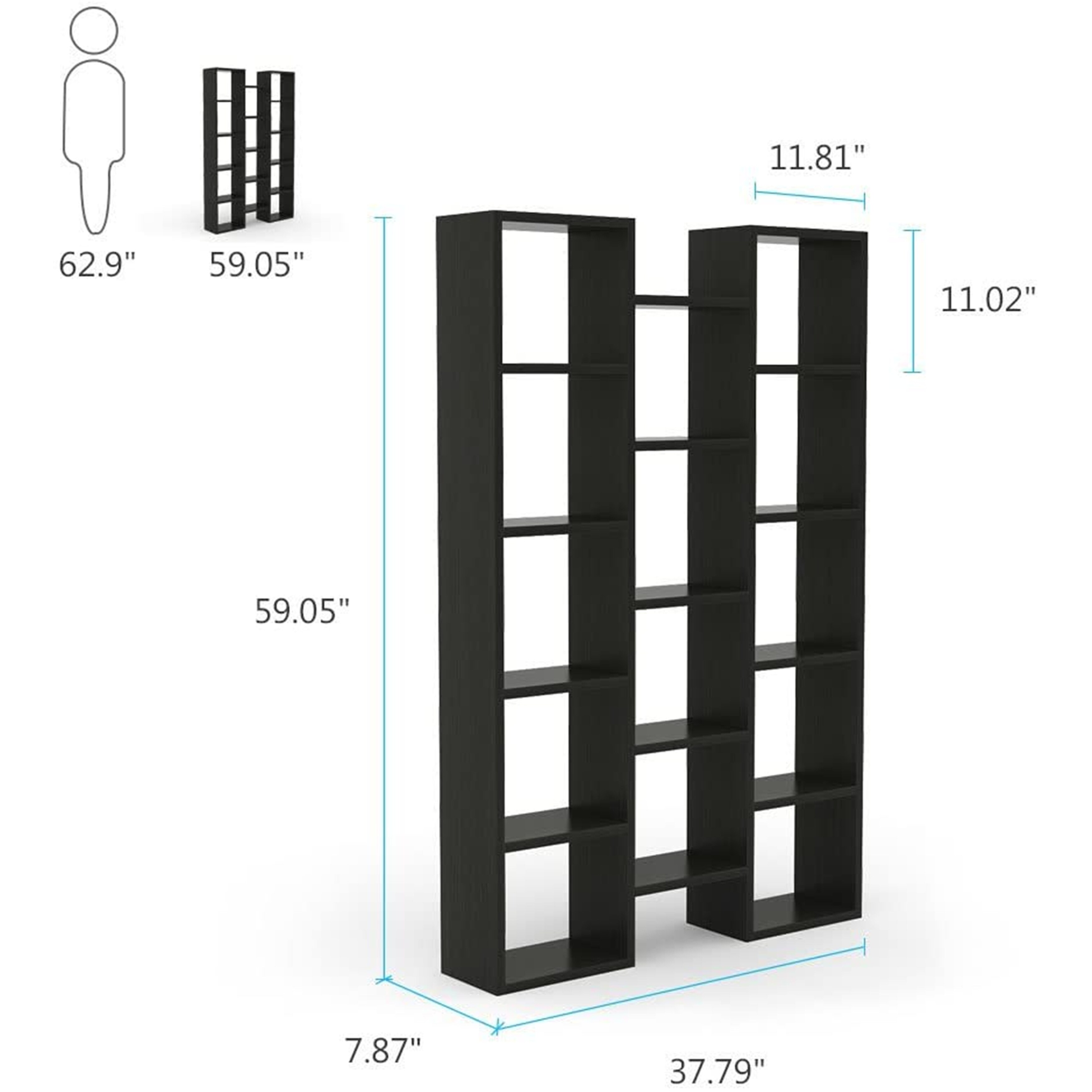 H-Shaped Bookcase, 5-Tier Bookshelf Storage Organizer Display Cube Bookcase  - Bed Bath & Beyond - 32649464