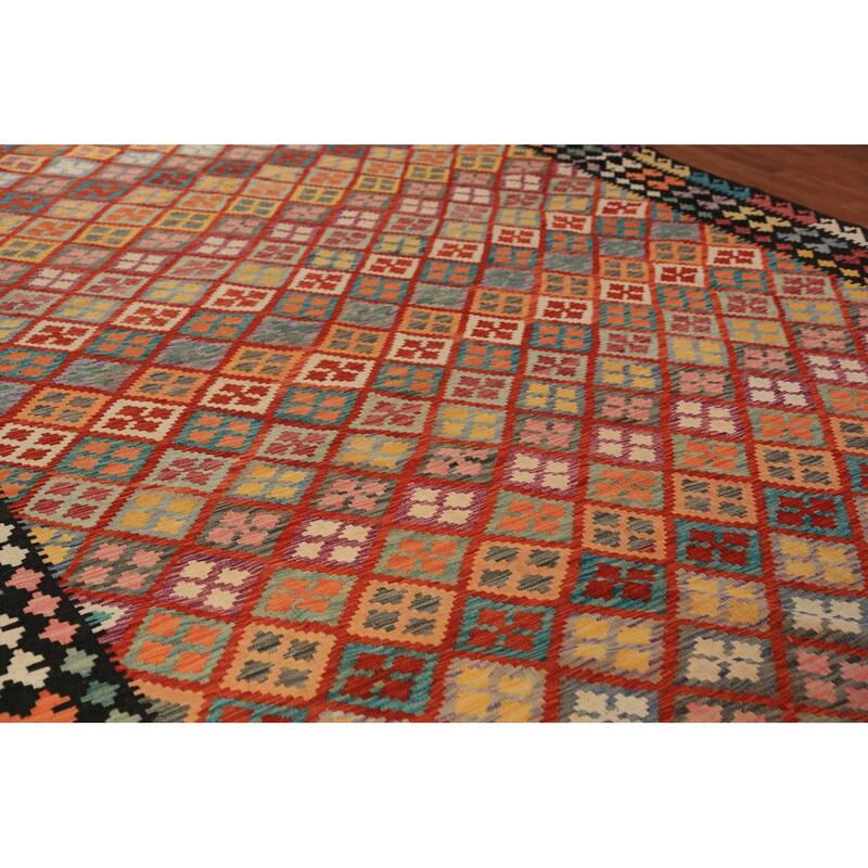 Ll-Over Trellis Kilim Oriental Large Rug Handmade Wool Carpet - 10'1"x 16'0"