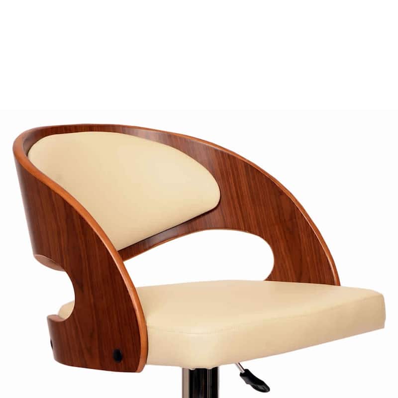 Wooden Open Back Barstool with Adjustable Pedestal Base - 35 H x 19 W x 20 L Inches