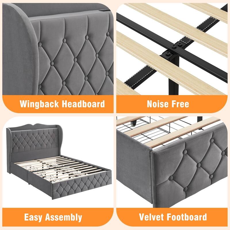 Queen Bed Frame with 4 Storage Drawers