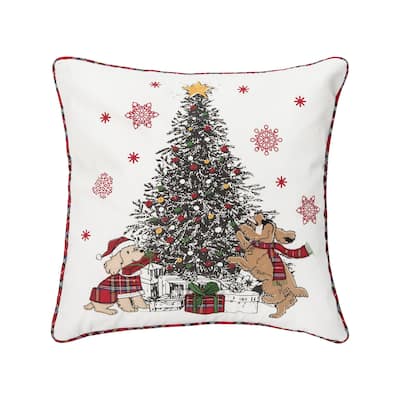 Christmas Festive Dogs Around Tree Pillow