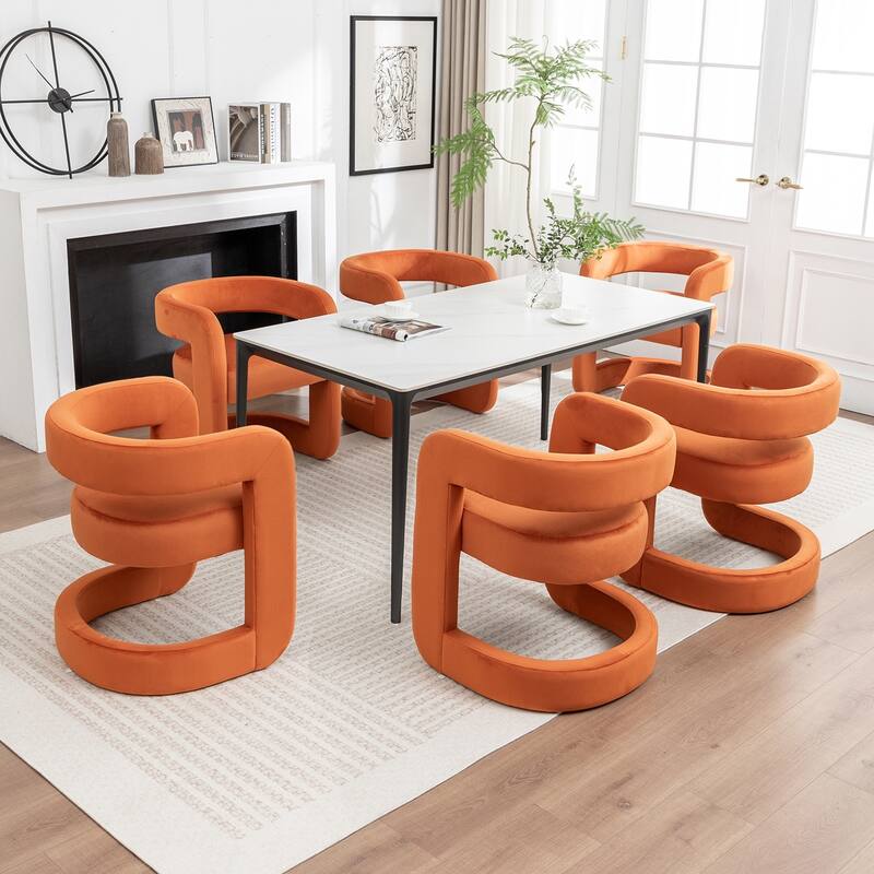 SEYNAR Modern Velvet E-Shaped Open Back Dining chair Set of 6 - Orange