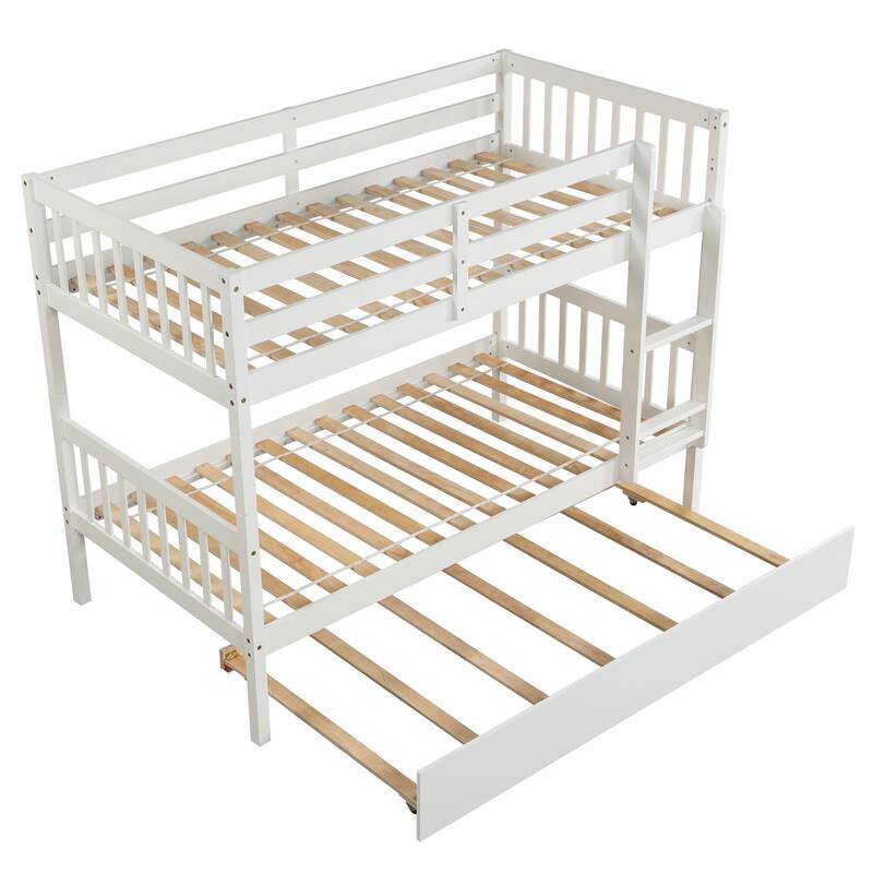 Twin/Full Size Bunk Bed with Trundle, Convertible to 2 Platform Bed