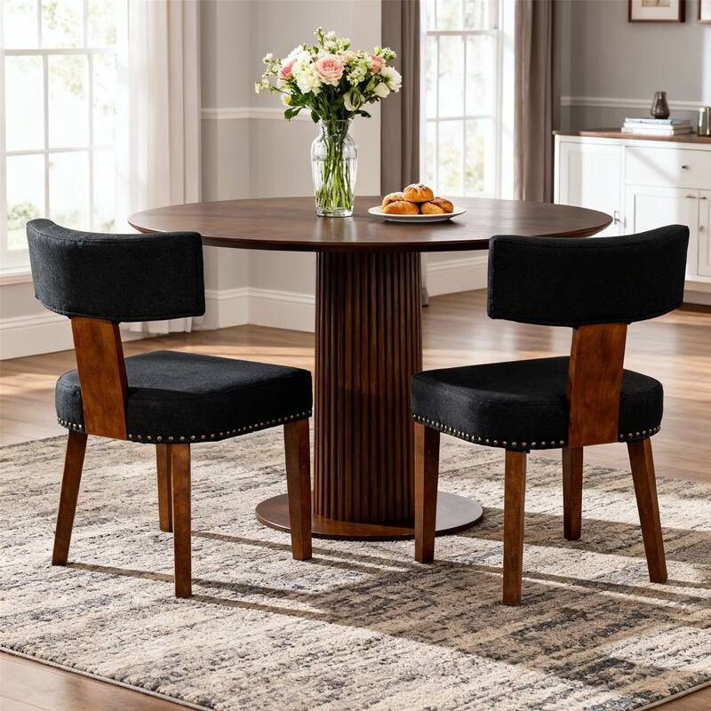Mid-Century Modern Dining Chairs with Nailhead Trim & Wood Frame (Set of 2)