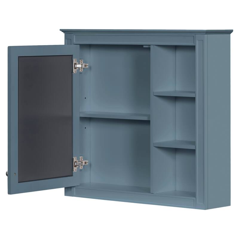 Roomfitters 30x28 Inch Medicine Cabinet, Wall Mounted Mirror Cabinet with 3 Open Shelves & Adjustable Interior Storage, Blue
