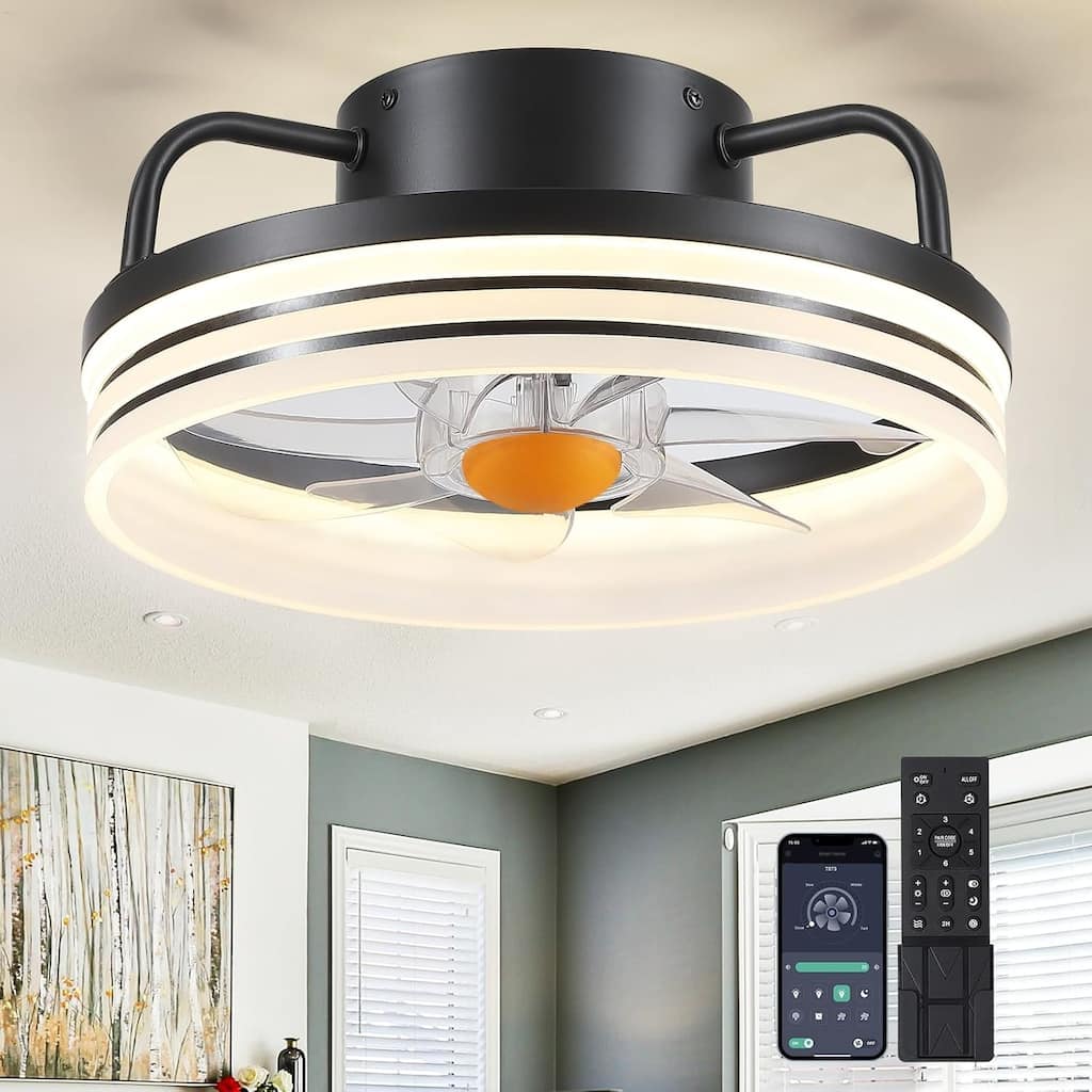13" Modern Ceiling Fan with LED Light,for Small Room,Bedroom,Bathroom,Closet