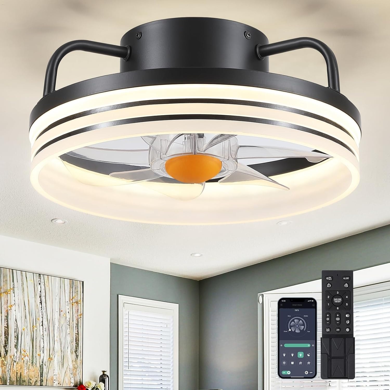 13" Modern Ceiling Fan with LED Light,for Small Room,Bedroom,Bathroom,Closet