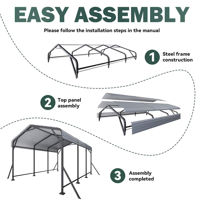 EROMMY Heavy Duty Metal Carport with Extra Support Poles, UV & Waterproof Car Canopy for Outdoor Vehicle Shelter