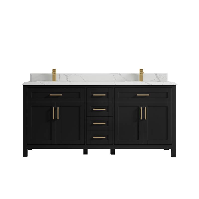 Willow Collections 72 in. W x 22 in. D Double Sink Bathroom Vanity with Countertop - 1.5"Calacatta - Black