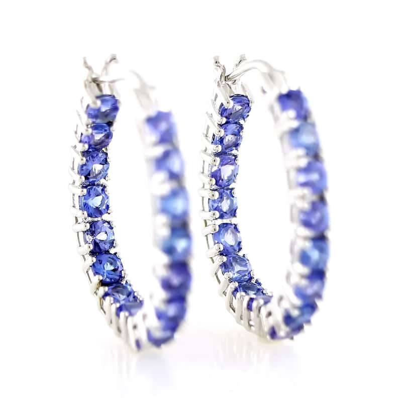 Sterling Silver 4.26Ctw Tanzanite 1" Hoop Earrings