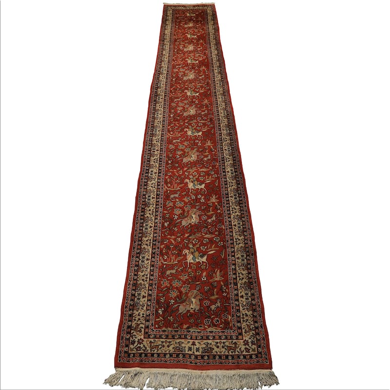 3'1''x18'8'' Runner Hand Knotted Wool Burnt Orange Kashan Area Rug - 3' 1'' x 18' 8''