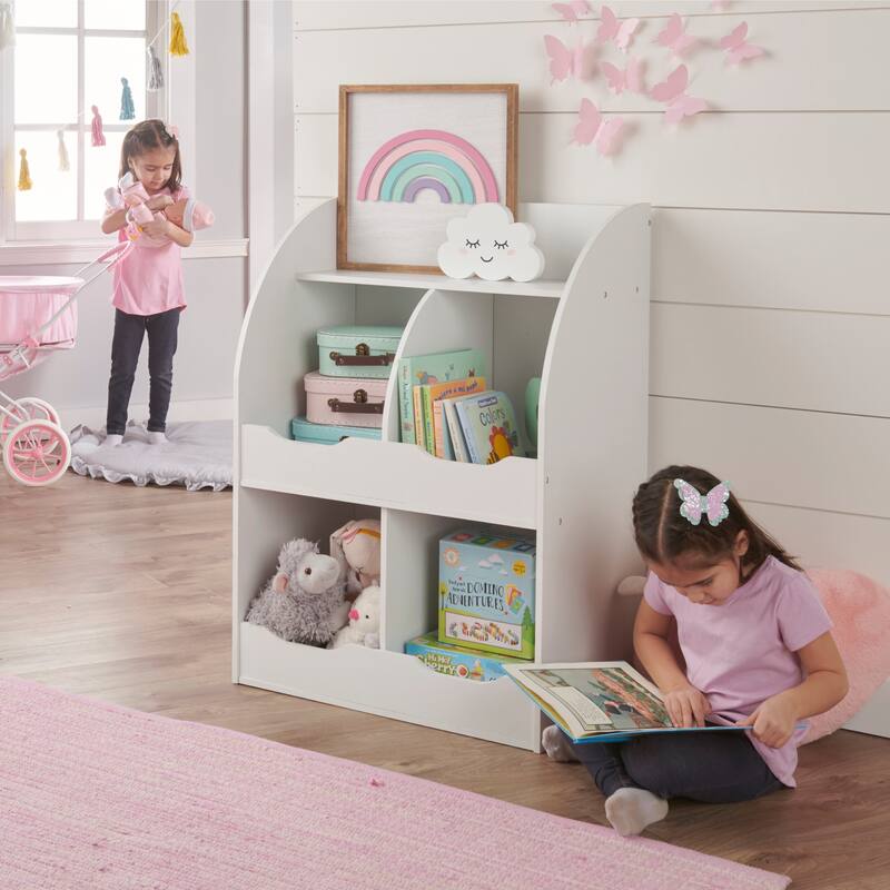 Four Bin Storage Cubby with Bookshelf