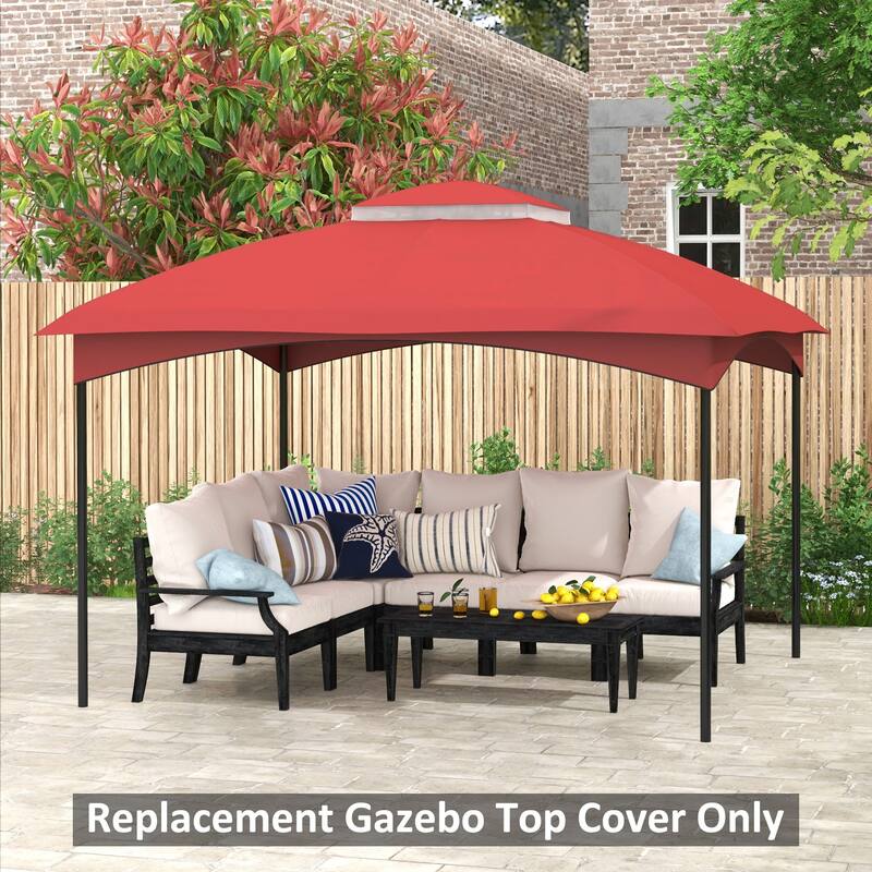 10' x 12' Gazebo Canopy Replacement, 2-Tier Outdoor Cover with Drainage Holes, Wine Red