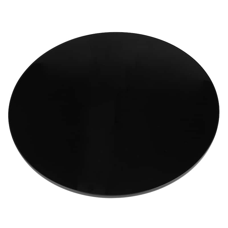 30-Inch Round Coffee Table Glass/Stone Tabletop with Black Iron Rim Frame Glass Pedestal Base